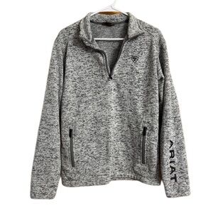 Ariat Men's Caldwell Logo 1/4 Zip Sweater in Nulla Heather light gray size Small